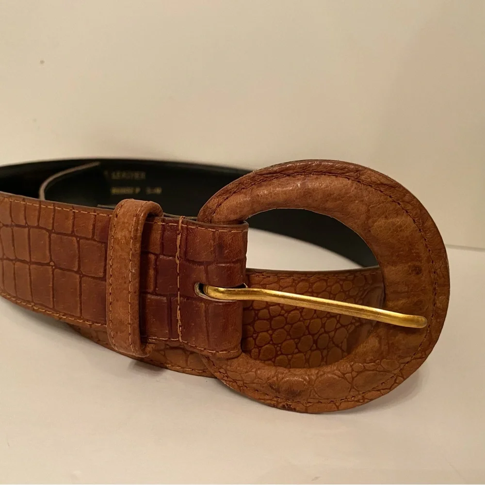 TOGETHER CRAFTS BELT BROWN CROC LOOK LEATHER VINTAGE SIZE S M